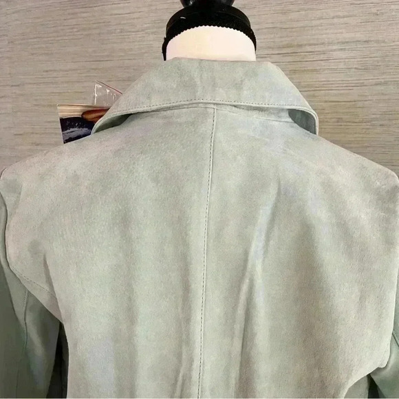 IMAN Genuine Leather Suede Soho Jacket Small Light Green Mint Woman’s Moto NWT - Picture 9 of 10